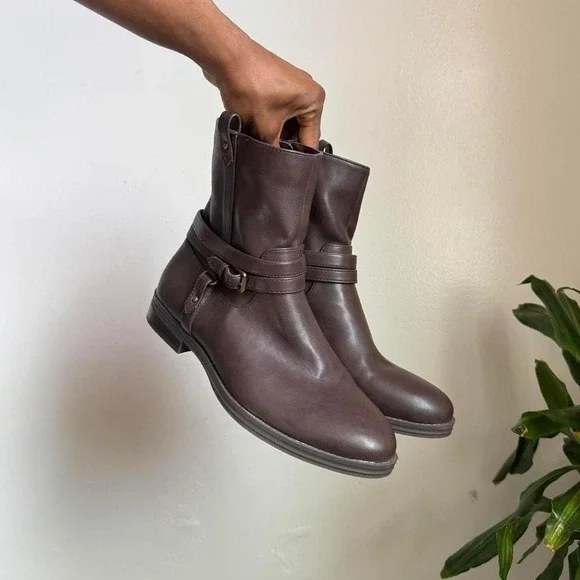 Style & Co. Brown Leather Buckle Moto Ankle Boots size 10 - Picture 3 of 7